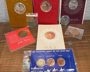 Religious Collectible Coins and Medallions with Themed Display Cards and Packaging