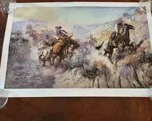 C.M. Russell 'A Mix Up' 1910 Western Cowboy Horse Riding Art Print