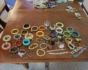 Mixed Vintage and Modern Bracelets and Bangles Collection with Rhinestones and Colorful Designs