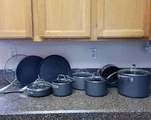 Member's Mark Gray Non-Stick Cookware Set with Glass Lids and Specialty Pan