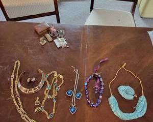 Vintage Assorted Colorful Beaded and Gemstone Necklaces with Matching Earrings and Decorative Metal Cuff Bracelet