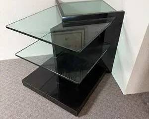 Modern Black and Glass Geometric Side Table with Floating Shelves