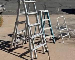 Set of Mixed Aluminum and Steel Step Ladders with Non-Slip Steps