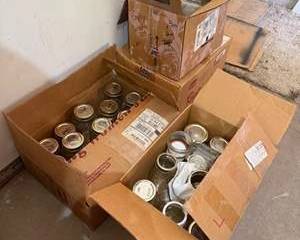 Lot of Clear Glass Ball Mason Canning Jars with Metal Lids in Cardboard Boxes