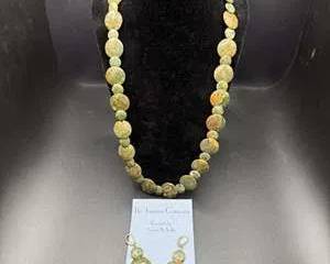 The Jasmine Company Green and Orange Round Stone Beaded Necklace with Matching Earrings