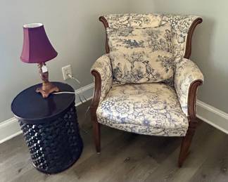 Nice blue toile chair & small side table