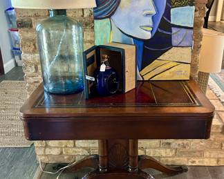 Beautiful antique leather-top card table & wonderful home decor items