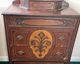 013-BR2: Antique Inlaid Mahogany Dresser