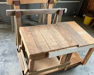 051-GAR: Three Saw-Horses and a Rolling Workbench