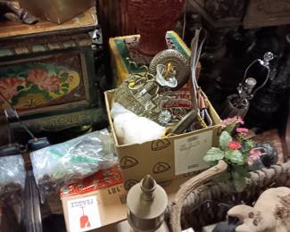 Lighting,  baskets, fireplace chenets