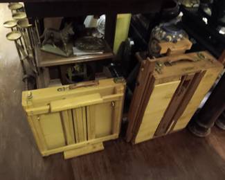 Artist easels, small benches and tables, statuary