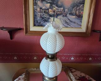 Fenton White Milk Glass Hobnail Lamp