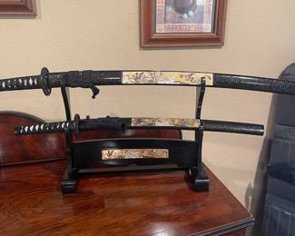 Japanese Samurai swords with stand