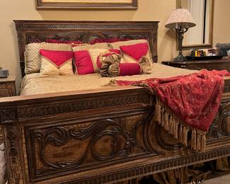 Hand carved wood king bed