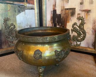 VINTAGE CHINESE BRONZE DRAGON 19TH CENTURY JARDINIER/INCENSE BURNER