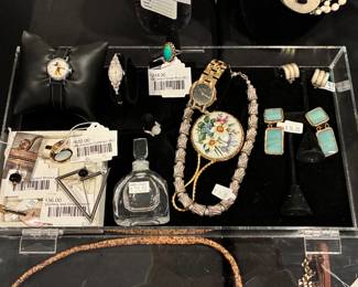 19k Green Stone Ring, Sterling MA Signed Brooch, Sterling and Onyx Brooch, 14k Avedon Cufflinks