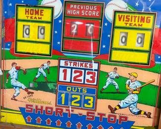 This one’s a deluxe model by Williams called shortstop… Really cool batting and fielding baseball pinball crossover game. Same thing… Kind of over in the corner of the building with no power and we haven’t been able to get it looked up yet but I will keep you updated as soon as I know more if that’s possible before you open this rushed sale!