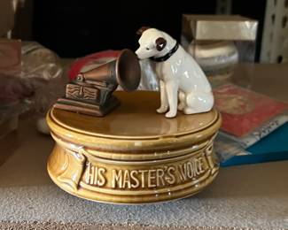 RCA music box: “his master’s voice” 
We literally found this in there just sitting on an industrial shelf