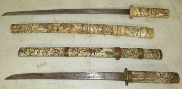Oriental Carved Bone Short Swords