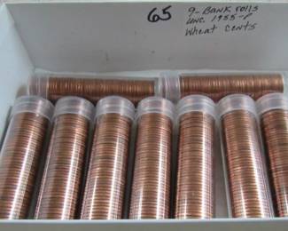 9 - Bank Rolls of UNC. 1955-P Wheat Cents