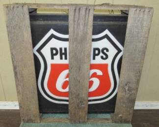Phillips 66 Lighted Gas Station Sign in Wood Shipping Crate