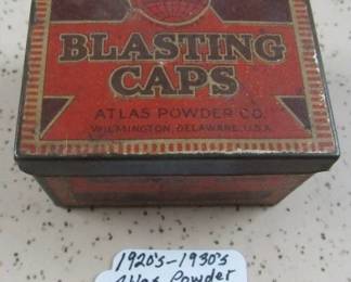 1920's - 1930's Atlas Powder Co. Blasting Caps Tin Box