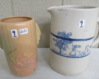 Weller Pottery Vase & Unmarked Pottery Pitcher 