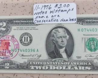 1976 $2.00 Notes w/Stamps