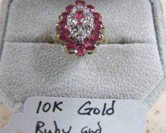10K Gold, Ruby & Diamond Ring