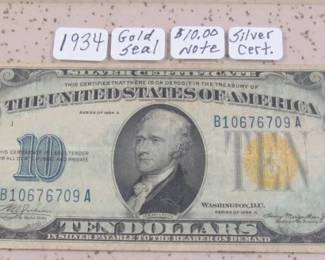1934 Gold Seal $10.00 Silver Certificate