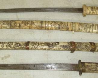 Oriental Carved Bone Short Swords