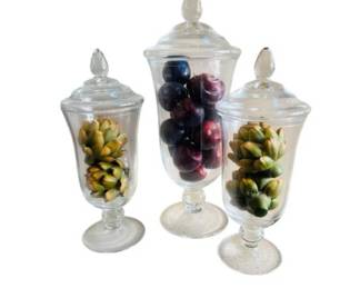 4 Setof3LargeClearDecorativeJarswLids
