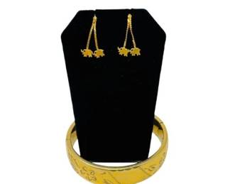 22 Potential14KGoldElephantDropEarringsGFEngravedBangle152g