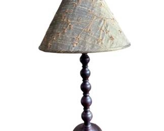 24 29TableLampwEmbroideredShadeDarkWoodBase