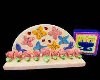 44 HandmadeCeramicButterflyFlowerMenorahVelvetHanukkahBox
