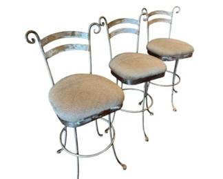 32 Setof3MetalScrollBackCounterStoolswUpholsteredSeats