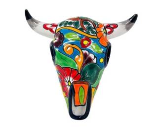 26 TalaveraCeramicBullSkullWallArtSignedGamezMexico