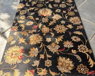 70 RectangularFloralAreaRugBlackwGoldRedAccents