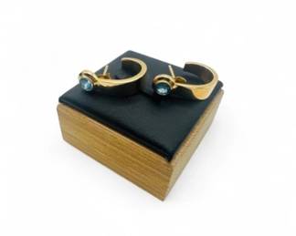 122 14KGoldHoopEarringswLikelyBlueTopazStones189g