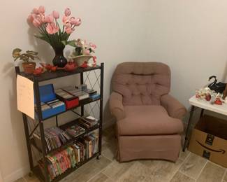 Rocking chair, CDs, DVDs, cassettes and collectibles