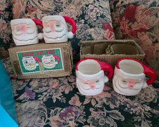 Vintage Lenticular Commodore Winking Santa Mugs.