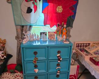 Matching Blue painted dresser drawers.