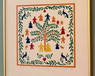 "Applique Wedding" Lithograph, Signed Anne Sargent