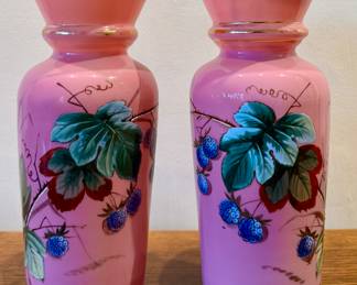 Hand Painted Opaline Bristol Glass Vases