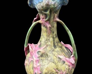 Art Nouveau Amphora Austria Glazed Thistle Figural Vase circa 1890