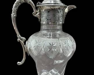 Antique White Star Line Silver Plated and Cut Glass Claret Jug