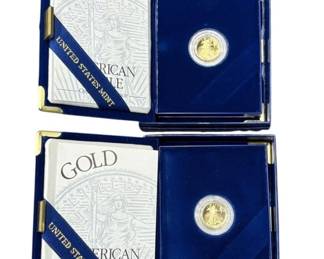 Lot of 2- 1996 American Eagle 1/10th OZ , $5.00 Gold Coin Proofs, in case with COA