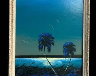 Original FLA Highwaymen Oil Painting by Artist J. (James) Gibson Blue Midnight Palms
