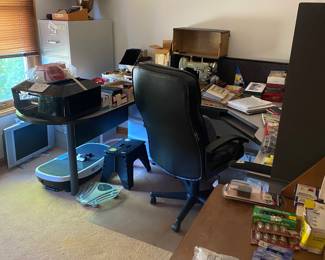 Office desk, chair, 4 drawer file cabinet