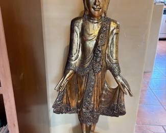 Large antique gilt Burmese standing Buddha
